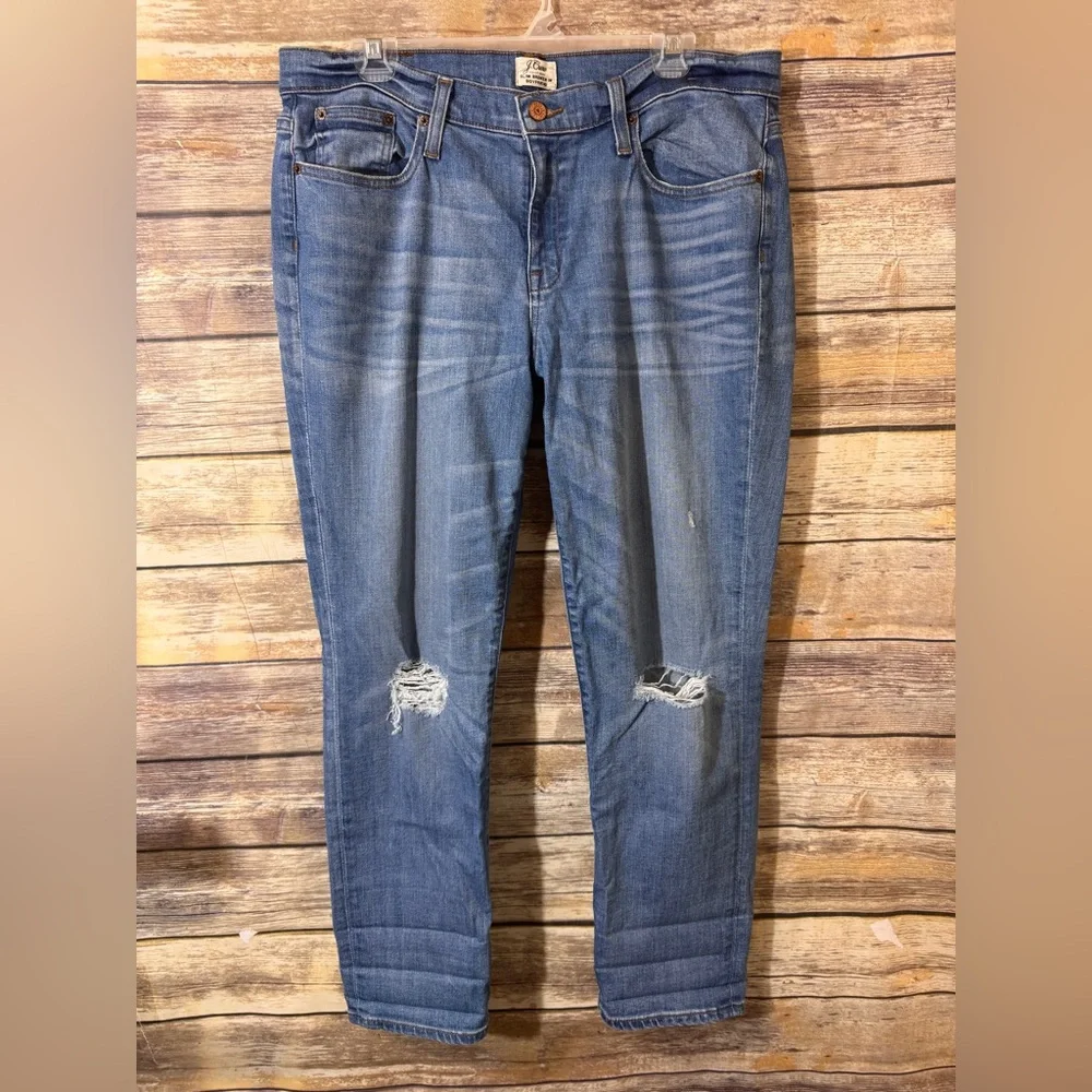 J. Crew Slim Broken In Boyfriend Jeans Trafford Wash 31‎ High Rise Distressed